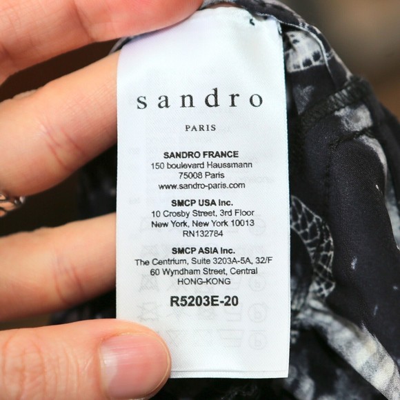 SANDRO - Black/White 100% Silk Boho Mini Dress - Women's Size 2, Medium NEW NWOT - Picture 10 of 12